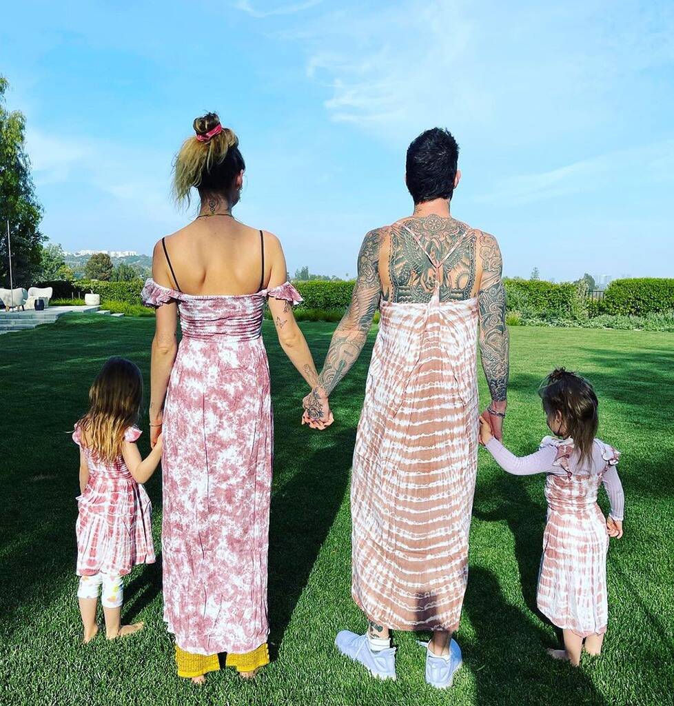 Adam Levine and His Daughters Sport Matching Tie-Dye Dresses in Rare Family Photo
